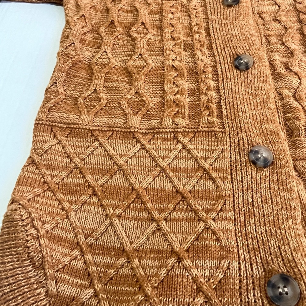 Sonoma Womens Cable Knit Cardigan Sweater XS Rust Button Front Collared Cottage